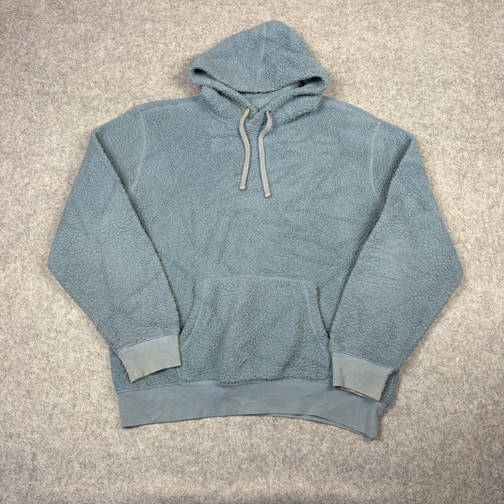 Gap Sherpa Fleece Hoodie Mens Large Blue Pullover Kangaroo Pocket Sweatshirt